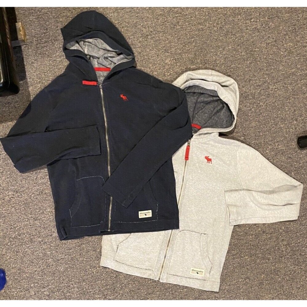 Abercrombie Kids Boys Soft Brushed Cotton Navy Blue Grey Zip Hoodies 11/12